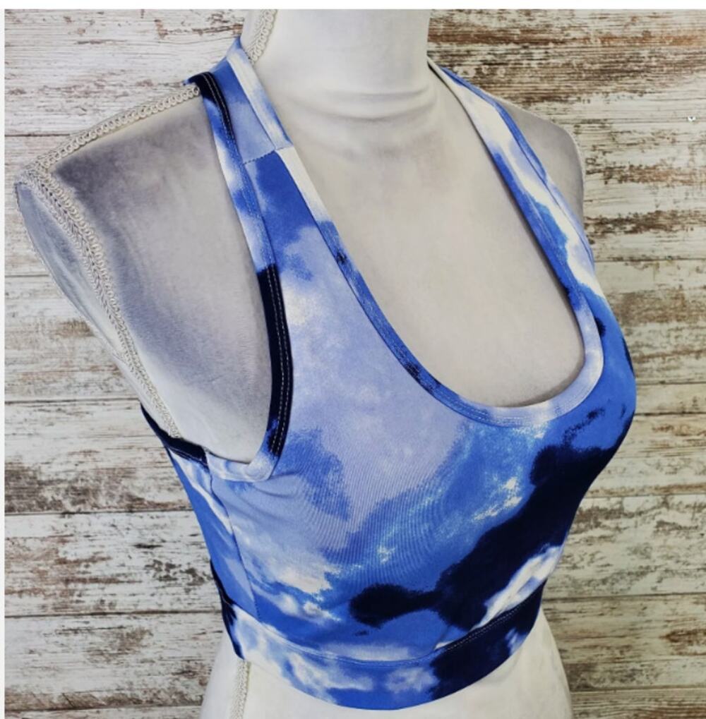 Nicole Miller Blue Cloud Racerback Sports Bra size medium padded